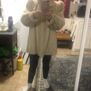Beige mink car coat